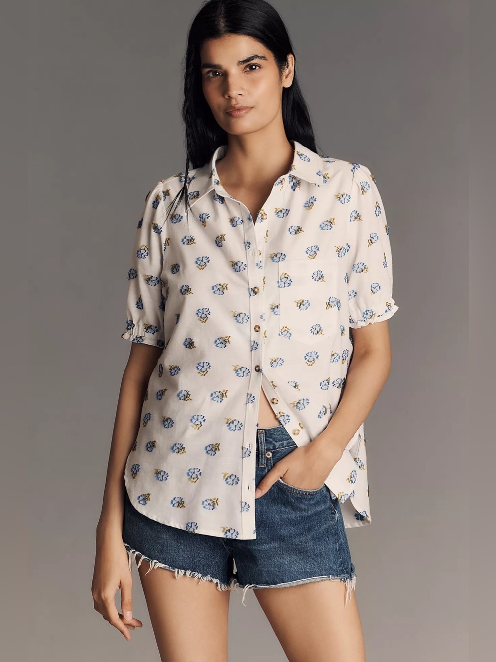 The Aly Puff-Sleeve Blouse by Pilcro Pintuck Edition floral cottage core XS